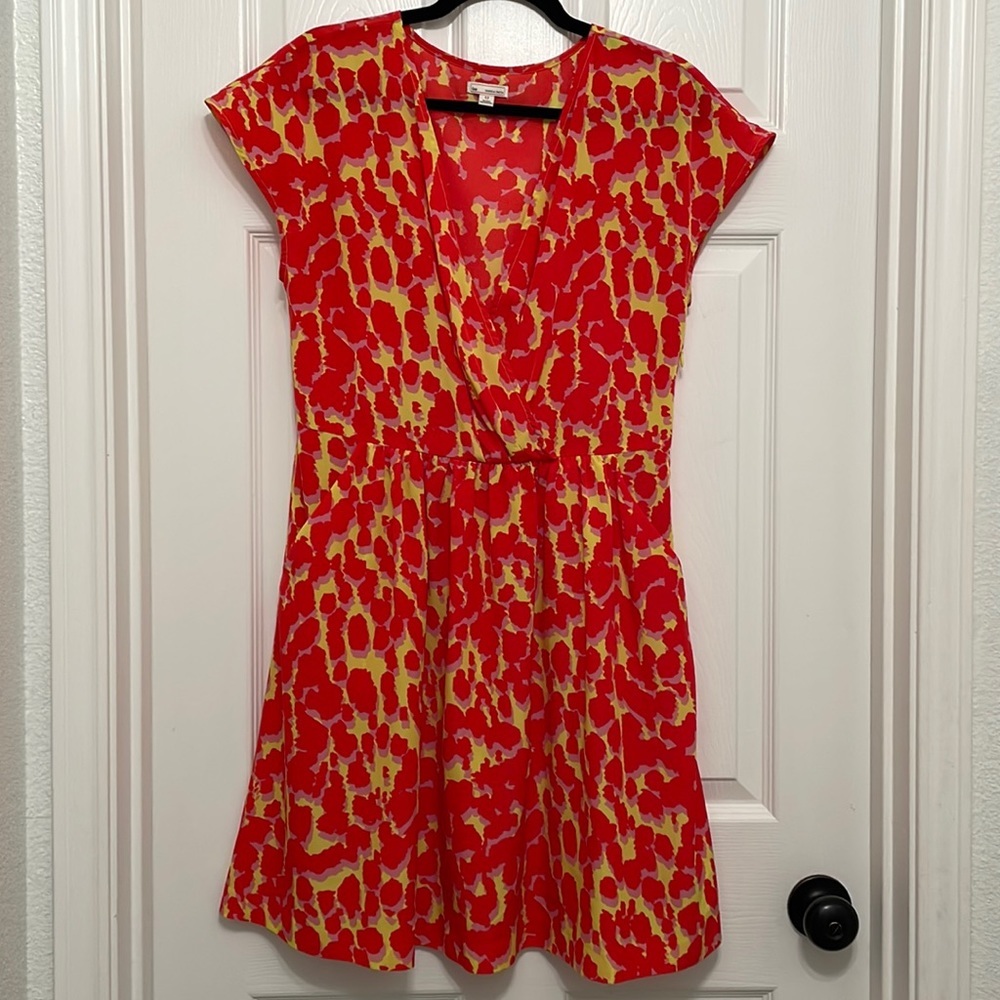 Women's Red and Yellow Printed Short Sleeve Dress